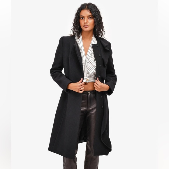 PRADA BLACK VIRGIN WOOL PEACOAT - Picture 2 of 14